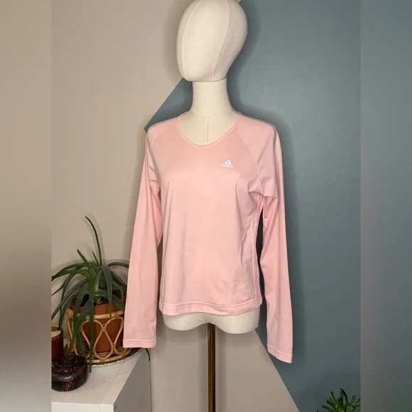 Adidas Pink Long Sleeve Performance Top Lightweight Running Activewear Shirt Med - Picture 2 of 10